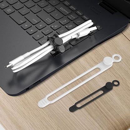 Nearockle Silicone Cable Ties Cord Organizer Cable Management, 16Pcs 4.2" and 7.1" Reusable Cable Organizer Electronic Accessories for Home, Office, Kitchen, School, Travel(Black&White)