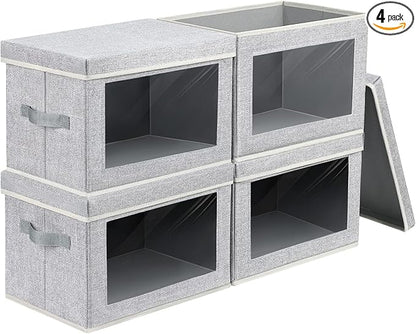 Fabric Storage Bins with Lids, Large Storage Cubes with Window, Fabric Storage Baskets Bins for shelves, Closet Storage Boxes for Clothes, Towel, Office, 4 Packs, Blended