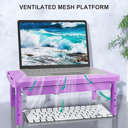 WALI Computer Monitor Stand with Storage, Desk Monitor Riser 3 Height Adjustable, Laptop Riser with Airflow Vents, Desk Organizer for Computer, Laptop, Printer (PTT002-V), 1 Pack, Violet