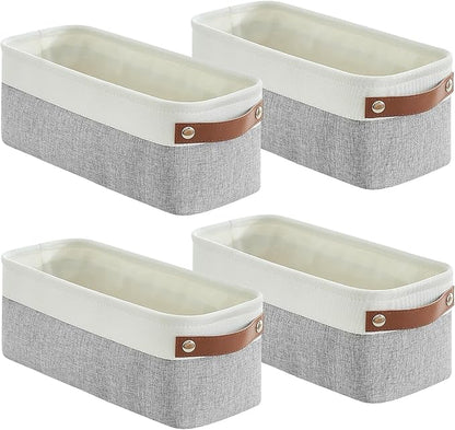 Small Fabric Storage Baskets, 15x6x5 inch Narrow Storage Bins 4-Pack Long Storage Basket for Organizing with Handles, Decorative Basket for Closets, Shelves, Toilet Paper, Grey