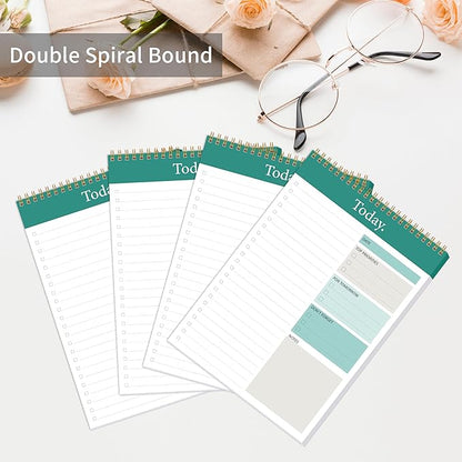KMQOY To Do List Notepad - 4 Pack Daily Planner Pad Undated 52 Sheets Spiral Today Planner Note Pad Premium Thick Paper 6.5" x 9.8" For Work and Personal Organized-Green