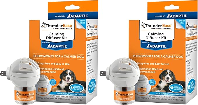 ThunderEase Dog Calming Pheromone Diffuser Kit-Powered by ADAPTIL-Vet Recommended to Relieve Separation Anxiety, Stress Barking & Chewing, & Fear of Fireworks & Thunderstorms(30 Day Supply)(Pack of 2)