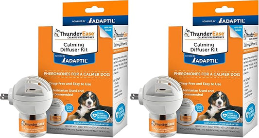 ThunderEase Dog Calming Pheromone Diffuser Kit-Powered by ADAPTIL-Vet Recommended to Relieve Separation Anxiety, Stress Barking & Chewing, & Fear of Fireworks & Thunderstorms(30 Day Supply)(Pack of 2)