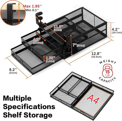 ROSYLINE Under Desk & Desktop Drawer Organizer - 2-Tier Metal Slide Out Drawers Organizer, Storage for Home Office Desk (Black)