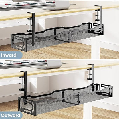 Cable Management, 25'' Cable Management Under Desk No Drill, Metal Cord Organizer with Clamp for Standing Desk, Cable Organizer for Home Office, Black