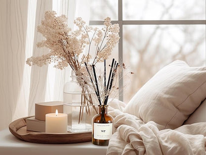 WEALD TRIBE Flower Reed Diffuser Set Clean White Linen Scent for Bathroom Air Fresheners | 4.0 fl oz Essential Oils with Sticks Home Fragrance Defusers | House Bedroom Office Shelf Decor & Gift