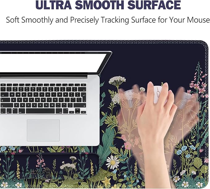 ToLuLu Extended Gaming Mouse Pad, Memory Foam Ergonomic Keyboard Mouse Wrist Rest Support Set, Large Desk Mat with Stitched Edges, Non-Slip Base Mousepad for Home Office Game, Weeds Plants