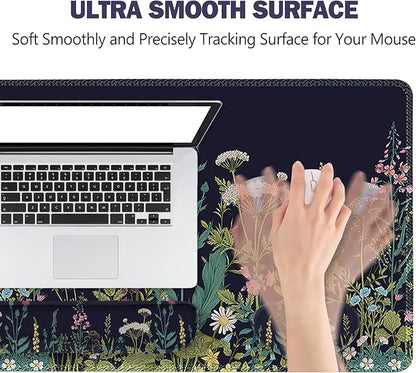 ToLuLu Extended Gaming Mouse Pad, Memory Foam Ergonomic Keyboard Mouse Wrist Rest Support Set, Large Desk Mat with Stitched Edges, Non-Slip Base Mousepad for Home Office Game, Weeds Plants