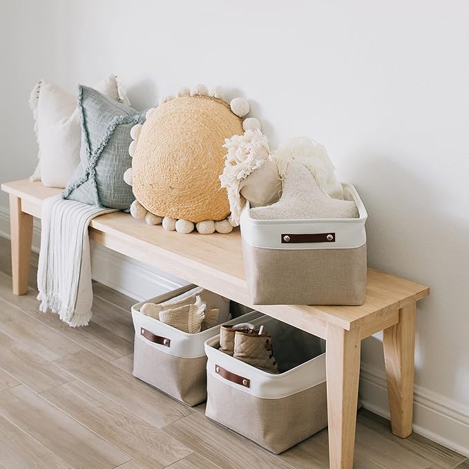 OrganiHaus Extra Large Fabric Storage Baskets for Shelves 3 Pack, 16x13in Closet Storage Bins for Shelves, Canvas Baskets for Organizing, Linen Closet Organizers, Cloth Basket, Beige/Off-White