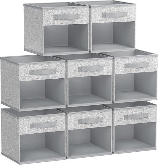 DIMJ Collapsible Storage Cubes, 8 Packs Cube Storage Bins with Window, Fabric Storage Baskets for Shelves, Closet Storage Boxes for Clothes, Toys, Books, 11 Inches Sundries Blended
