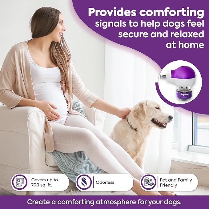 TopSum Calming Diffuser for Dog: Dog Pheromones Calming Diffuser Plug for Stress, Barking, Chewing, Pee Accidents & Separation Behaviors (Purple– 3 Diffusers + 3 Refills)