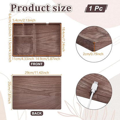 Wood Valet Tray for Men Women, Walnut Nightstand Organizer with Charging Station, Desk Drawer Organizer Tray Office Supplies, Desk Trays for Phone Watch Wallet Key Jewelry Catchall Trays