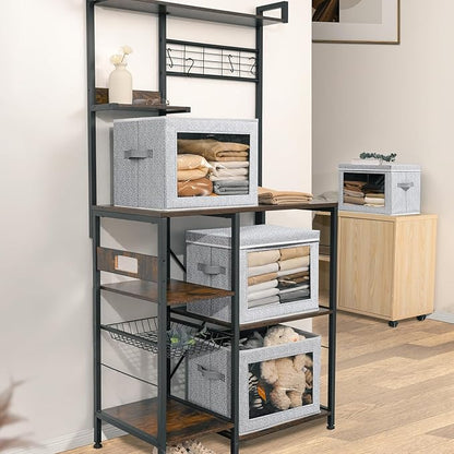 Fabric Storage Bins with Lids, Large Storage Cubes with Window, Fabric Storage Baskets Bins for shelves, Closet Storage Boxes for Clothes, Towel, Office, 4 Packs, Blended