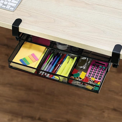 Under Desk Drawer Organizer Clamp-On, Mesh Metal Attachment, 1 Drawer Slide Out, On or Under Desk Organizer for Office Supplies & Home Essentials