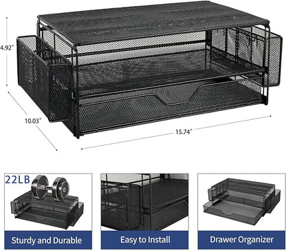 AUPSEN 2 Tier Computer Monitor Stands with Drawer and 2 Pencil Holder, Metal Monitor Stand Monitor riser, Computer Desk Organizer and Accessories for Laptop, Computer, Printer, Office Supplies(Black)