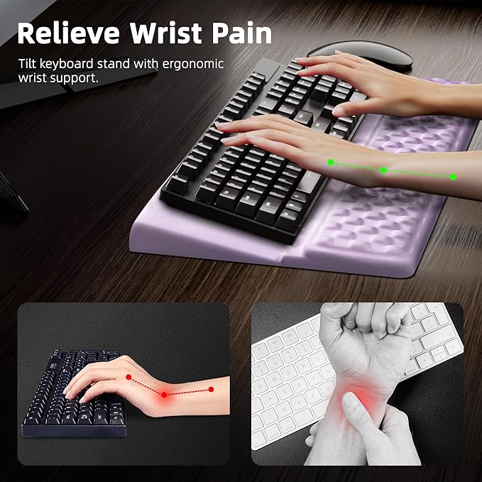 Ospelelf Keyboard Wrist Rest Pad, Comfy Ergonomic Keyboard Stand Riser Holder, Computer Wrist Support Cushion forTyping, Purple