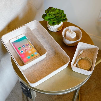 Welaxy Felt Desk Drawer Organizer Trays, 7-Piece Storage Bins for Office, Catchall, Scandinavian Minimalist Decor (Oatmeal)