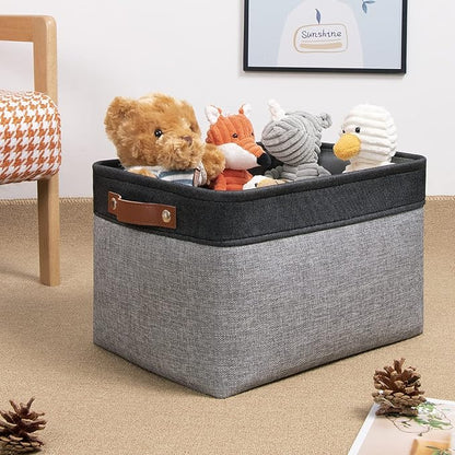 DULLEMELO Canvas Storage Bin with Handles, Fabric Bins for Shelves, Bedroom, Office,Nursery,Fabric Storage Baskets for Toys, Clothes,Gift(Black&Grey,15"x11"x9.5",4-Pack)
