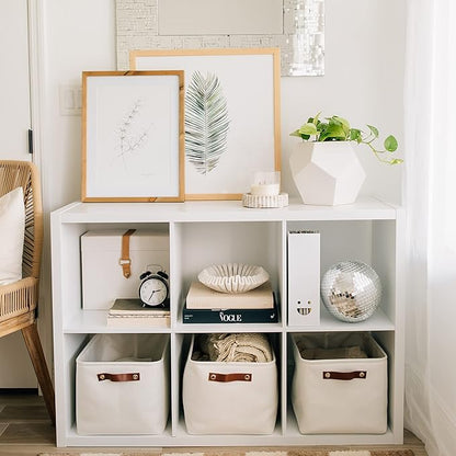 OrganiHaus Large Fabric Storage Baskets for Shelves 3 Pack, 15x11in Closet Storage Bins for Shelves, Canvas Baskets for Organizing, Linen Closet Organizers, Cloth Basket, Off-White