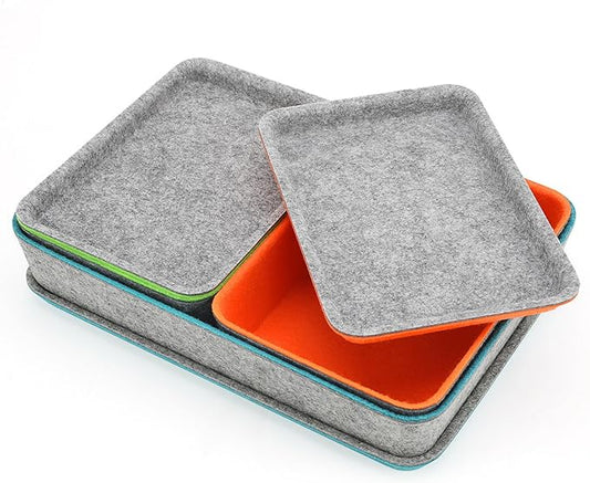 Welaxy stackable Lidded drawer organizer bins home office work desktop storage box with lid for junk makeup stationery decluttering sorting 3-pack gift idea (Orange + Green + Turquoise)