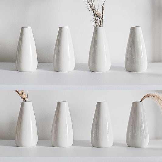 Modern White Ceramic Vase Set of 8 for Living Room Bedroom 5.1'' Minimalist Fresh Flower Vases for Home Decor Office Fireplace Centerpieces Nordic Style Gift for Fake Plant 8 Pack