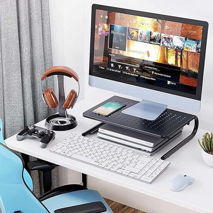 HUANUO Monitor Riser for Desk, Desk Organizer,Laptop Shelf w/Vented for Screen, Computer Stand for PC, Printer, for Home & Office