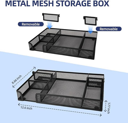 Office Desk Accessories, Desk Organizers and Accessories, Stapler and Tape Dispenser Set Metal Storage Box,Stapler,Staple Remover,Paper Clips,Ruler,Scissors.Suitable for Office and Study Use,Black