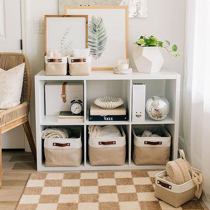 OrganiHaus Large Fabric Storage Baskets for Shelves 3 Pack, 15x11in Closet Storage Bins for Shelves, Canvas Baskets for Organizing, Linen Closet Organizers, Cloth Basket, Beige/Off-White