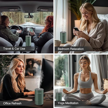 Waterless Essential Oil Diffuser Starter Kit - No Water Needed, Battery Operated Mini Scent Air Machine, Included 3x20ML Essential Oils, Portable Aromatherapy Diffuser for Home & Car & Office, Green