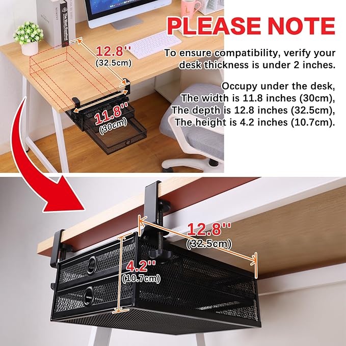 ROSYLINE Under Desk & Desktop Drawer Organizer - 2-Tier Metal Slide Out Drawers Organizer, Storage for Home Office Desk (Black)