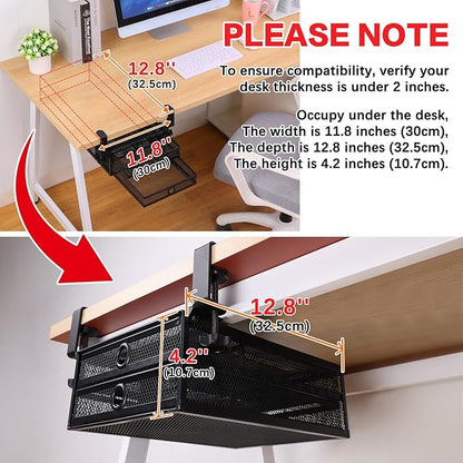 ROSYLINE Under Desk & Desktop Drawer Organizer - 2-Tier Metal Slide Out Drawers Organizer, Storage for Home Office Desk (Black)