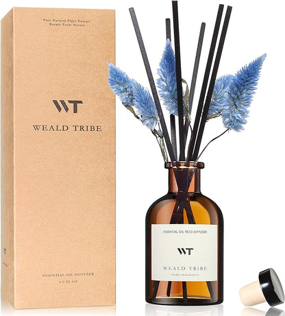 WEALD TRIBE Reed Diffuser Set for Bathroom Air Fresheners, Oil Diffuser Sticks | Sage & Sea Salt Scent 4.0 fl oz Home Fragrance with Sticks Defusers | House Bedroom Office Shelf Decor