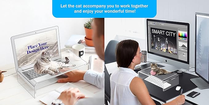 Acrylic Monitor Stand Riser Clear Laptop Stand for Desk Acrylic Monitor Riser for Desk Accessories Aesthetic Laptop Riser Clear Computer Stand White Office Supplies for Women Essentials