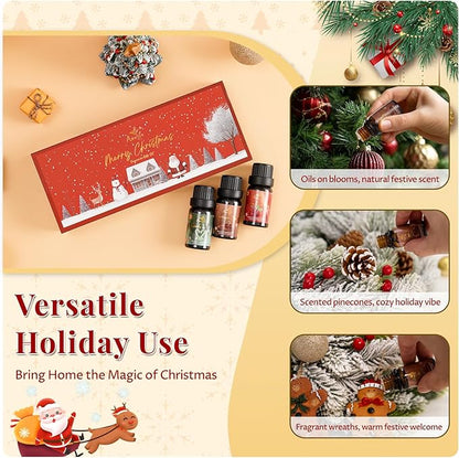 Winter Essential Oil Set | 6 Pack Holiday Fragrance Oils for Diffuser, Candle Making | Christmas Tree, Spice, Gingerbread, Apple Cider, Candy, Cranberry | Aromatherapy Gift Set for Home & Women