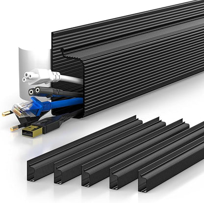 YECAYE 94.2in Cable Management, Cable Organizer,Adhesive Mount Cord Organizer for Desk, Cord Organizer, No-Drill Desk Wire Management for Home Office, Baby proofing, Black