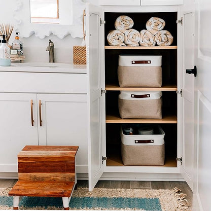 OrganiHaus Extra Large Fabric Storage Baskets for Shelves 3 Pack, 16x13in Closet Storage Bins for Shelves, Canvas Baskets for Organizing, Linen Closet Organizers, Cloth Basket, Beige/Off-White