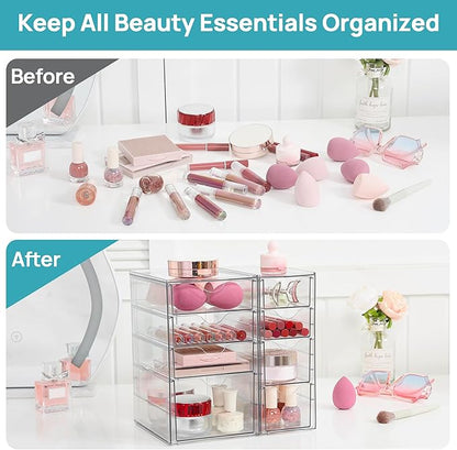 Vtopmart Acrylic Organizer with 8 Drawers, Desk Organizers and Accessories, Clear Makeup Organization, Dustproof Storage Drawers for Office Art Craft Supplies