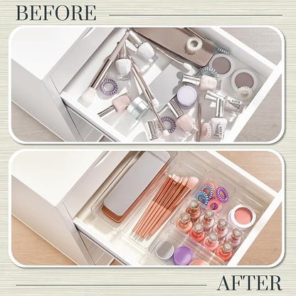 STORi SimpleSort Drawer Organizer Bins 6 pc Set, Multi-size, Bathroom Organizers and Storage, Makeup Organizer, Desk Organizer, Vanity Organizer, Clear Organizing Containers, Made in USA