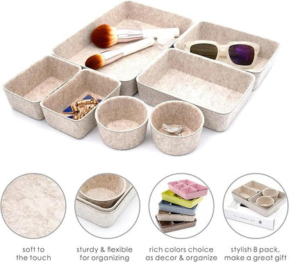 Welaxy Felt Desk Drawer Organizer Trays, 7-Piece Storage Bins for Office, Catchall, Scandinavian Minimalist Decor (Oatmeal)