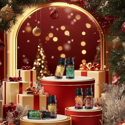 Winter Essential Oil Set | 6 Pack Holiday Fragrance Oils for Diffuser, Candle Making | Christmas Tree, Spice, Gingerbread, Apple Cider, Candy, Cranberry | Aromatherapy Gift Set for Home & Women