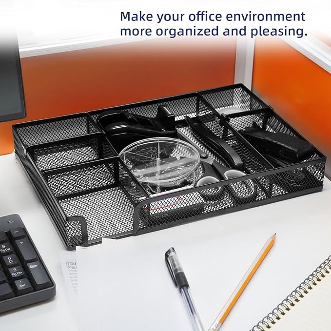 Office Desk Accessories, Desk Organizers and Accessories, Stapler and Tape Dispenser Set Metal Storage Box,Stapler,Staple Remover,Paper Clips,Ruler,Scissors.Suitable for Office and Study Use,Black