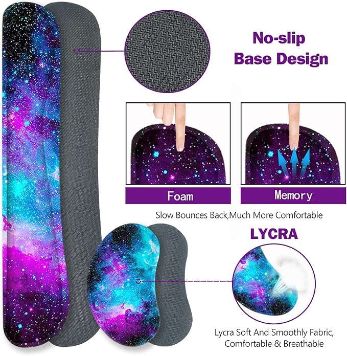 ToLuLu Extended Gaming Mouse Pad, Memory Foam Ergonomic Keyboard Mouse Wrist Rest Support Set, Large Desk Mat with Stitched Edges, Non-Slip Base Mousepad for Home Office Game and Study, Nebula Galaxy