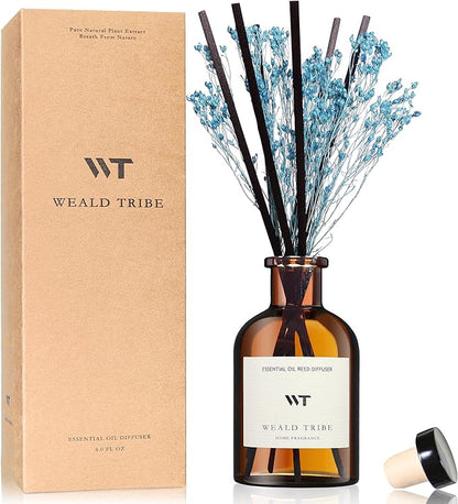 WEALD TRIBE Flower Reed Diffuser Set Cashmere Vanilla Scent for Bathroom Air Fresheners | 4.0 fl oz Essential Oils with Sticks Home Fragrance Defusers | House Bedroom Office Shelf Decor & Gift