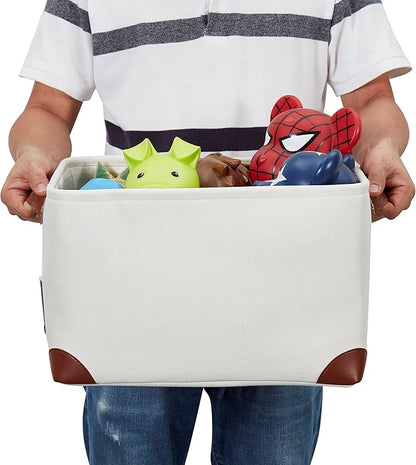 DECOMOMO White Storage Bins Fabric Storage Baskets for Shelves & Linen Closet Organization (Creamy White W/ Label holder, Large - 3 Pack)