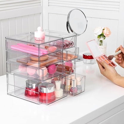 Vtopmart Acrylic Organizer with 8 Drawers, Desk Organizers and Accessories, Clear Makeup Organization, Dustproof Storage Drawers for Office Art Craft Supplies