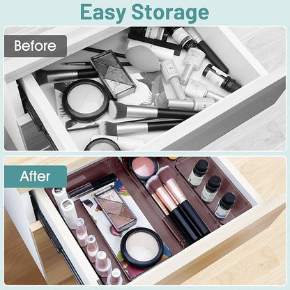 WOWBOX 25 PCS Plastic Drawer Organizer Set, 4 Sizes Desk Drawer Divider Organizers and Storage Bins for Makeup, Jewelry, Gadgets for Kitchen, Bedroom, Bathroom, Office, Clear Brown