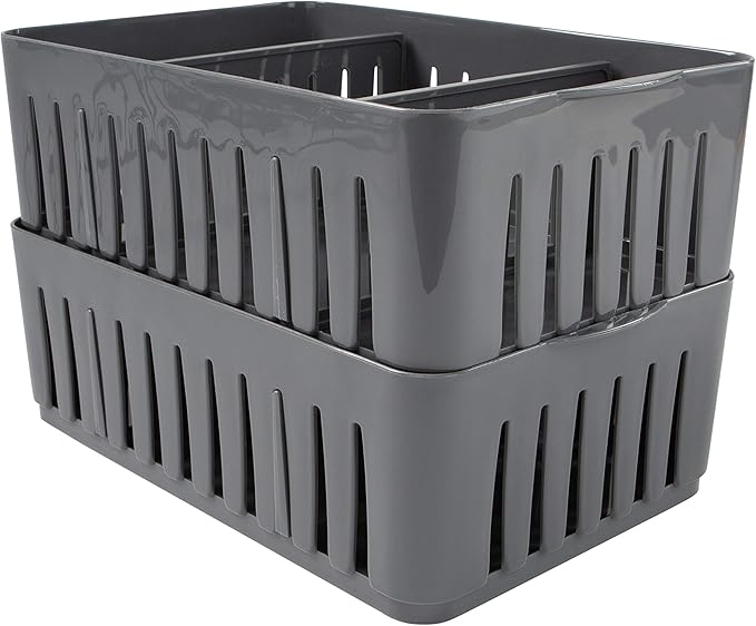 Simplify 3 Compartment Stackable Bin with Adjustable Dividers | Drawer Organizer | Storage Basket | Good for Office | Desk Supplies | Dorm | Bathroom | Accessories | Make Up | Grey