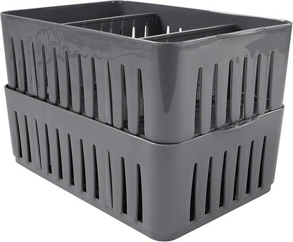 Simplify 3 Compartment Stackable Bin with Adjustable Dividers | Drawer Organizer | Storage Basket | Good for Office | Desk Supplies | Dorm | Bathroom | Accessories | Make Up | Grey