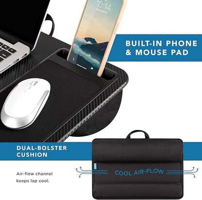 LAPGEAR Home Office Pro Lap Desk with Wrist Rest, Mouse Pad, and Phone Holder - Black Carbon - Fits up to 15.6 Inch Laptops - Style No. 91598