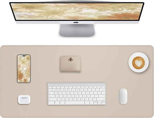 AFIING Extra Large Desk Mat - 55"x 24" Non-Slip Desk Pad for Office and Home - Ideal for Large Mouse Pad and Desk Mats on Top of Desks(Beige)